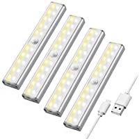 Maxuni Luz Armario Pack 4- Lámpara LED con Sensor Movimiento inalámbrico recargable por USB- Iluminación de armario LED…
